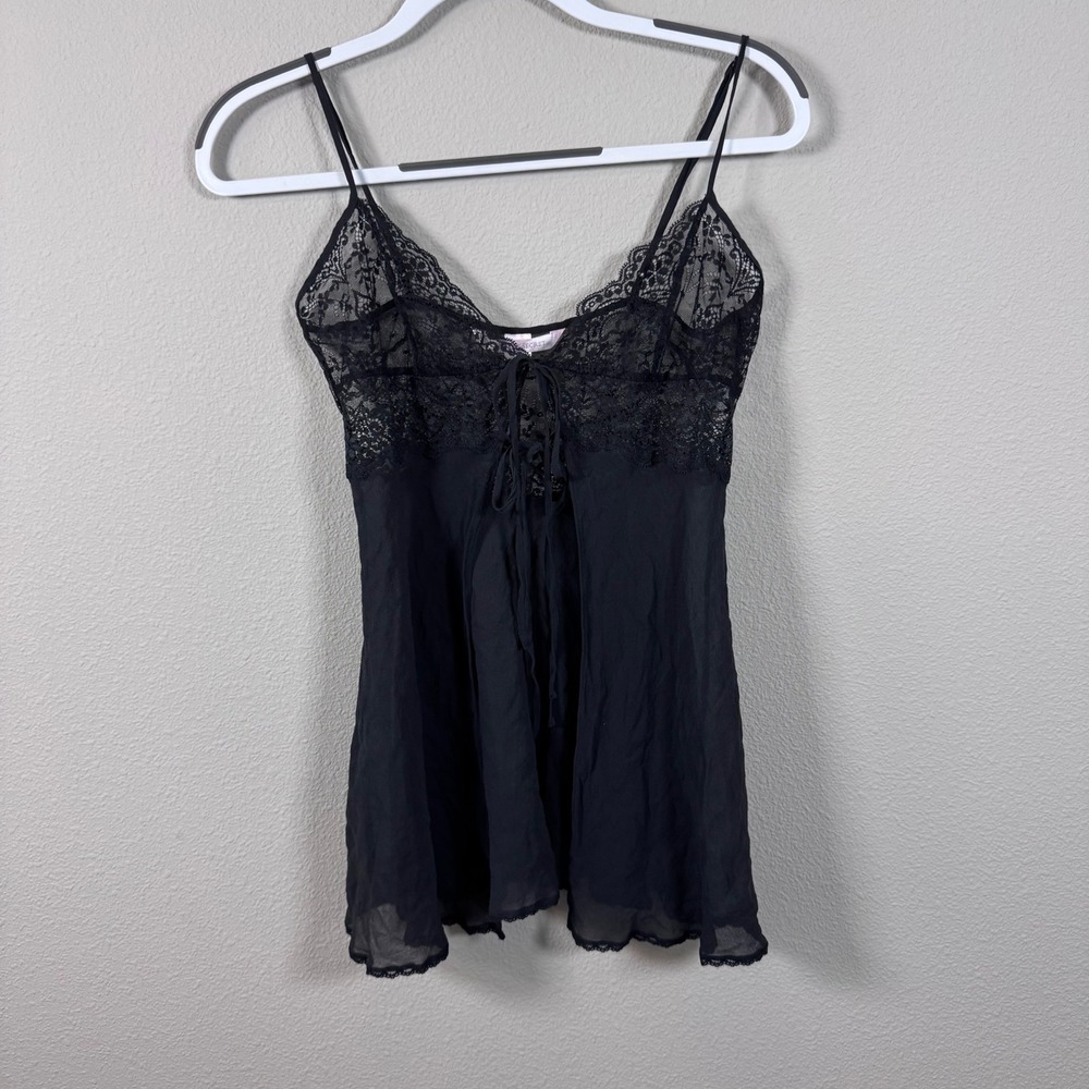 Victoria's Secret Y2K Vintage Silk Lace Babydoll Chemise Black Small 100% Silk